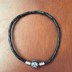 Black pandora leather braided charm bracelet